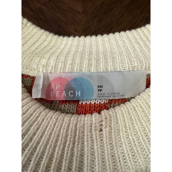 Free People Beach Geometric Diamond Knit Sweater Orange Cream XS OB1399451 |N1 - Picture 3 of 6